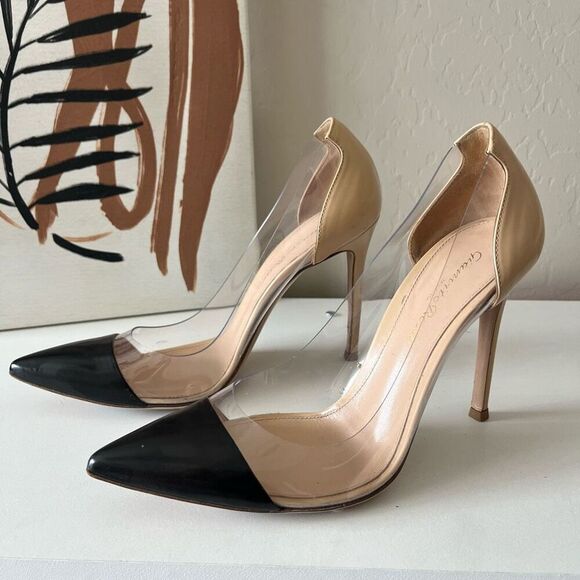 Gianvito Rossi Plexi 105 Black Nude Leather Stiletto Heel PVC Pumps Size 36.5 - Picture 1 of 9